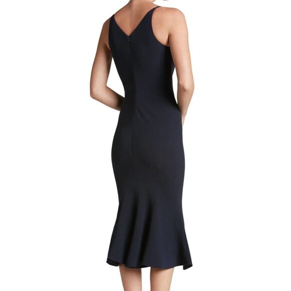 Dress the Population Black Isabelle Deep V-Neck Mermaid Midi Fitted Dress Sz S - Picture 2 of 8